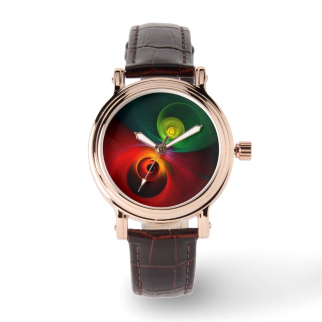 Reloj De Pulsera Yin Verde Rojo Yang Patrón de arte abstracto moder (Anverso)