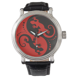 Reloj De Pulsera YIN y YANG Geckos rojo negro + tu idea de fondo