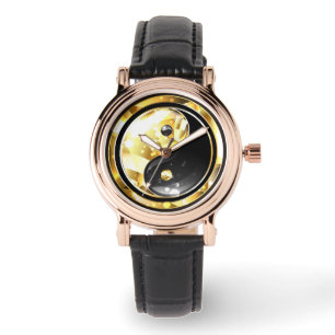 Reloj De Pulsera Yin Yang dorado en negro