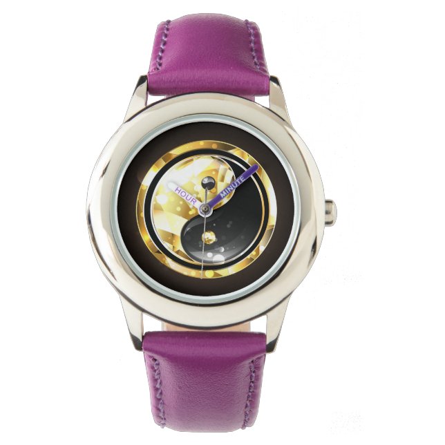 Reloj De Pulsera Yin Yang dorado en negro (Anverso)