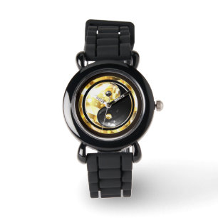 Reloj De Pulsera Yin Yang dorado en negro