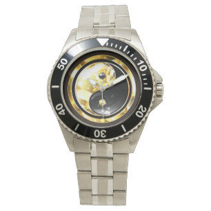 Reloj De Pulsera Yin Yang dorado en negro
