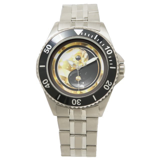 Reloj De Pulsera Yin Yang dorado en negro (Anverso)
