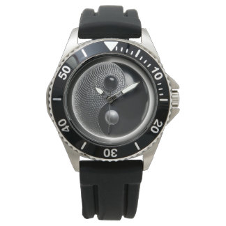Reloj De Pulsera Yin Yang negro y plateado 3D