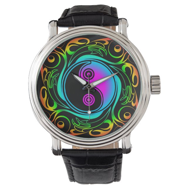 Reloj De Pulsera Yin Yang Psychedeld Rainbow Tattoo (Anverso)