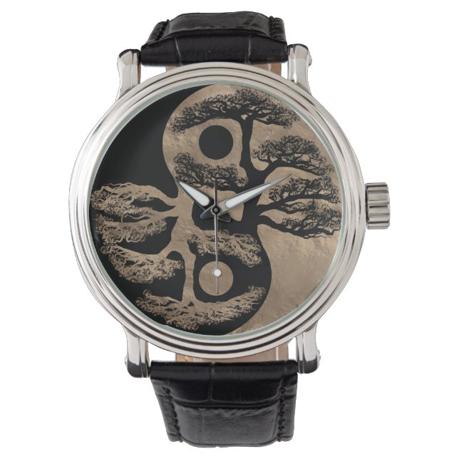 Reloj De Pulsera Yin Yang Tree Black and Gold (Anverso)