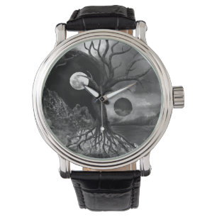 Reloj De Pulsera Yin Yang Tree Landscape Black and White