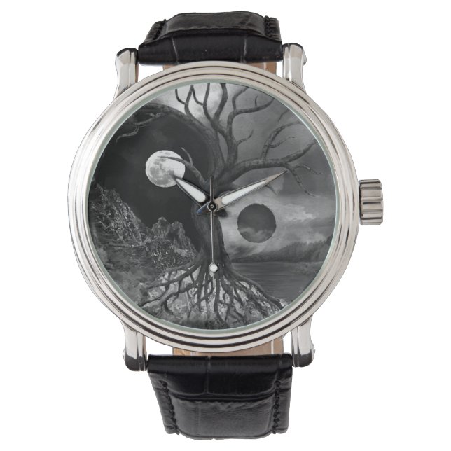 Reloj De Pulsera Yin Yang Tree Landscape Black and White (Anverso)