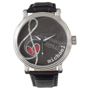 Reloj De Pulsera Yo CORAZÓN MÚSICA Treble Clef Black Personalizado