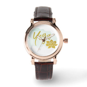 Reloj De Pulsera Yoga femenina Lotus del purpurina del oro de la