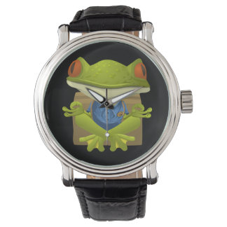 Reloj De Pulsera Yoga Frog Watch Vintage Leather Strap Black