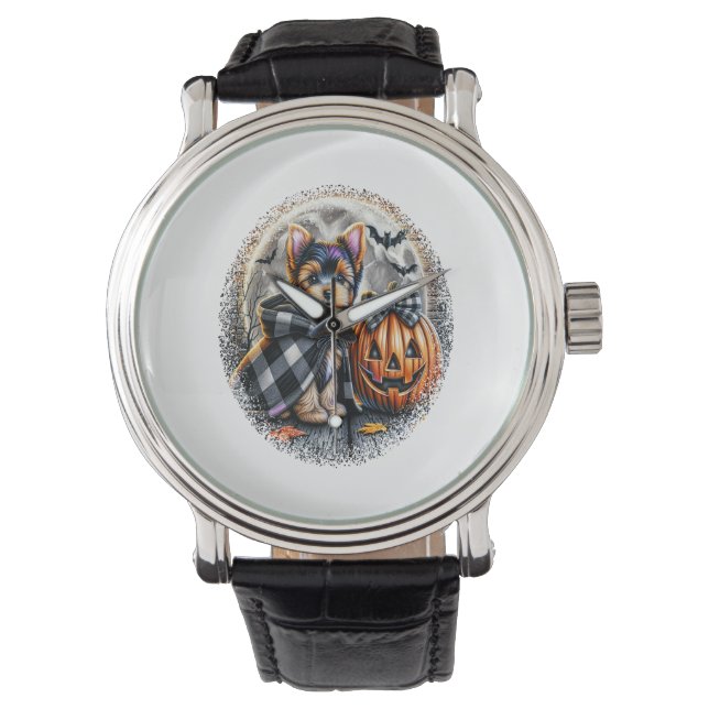 Reloj De Pulsera Yorkie Dog Halloween (Anverso)