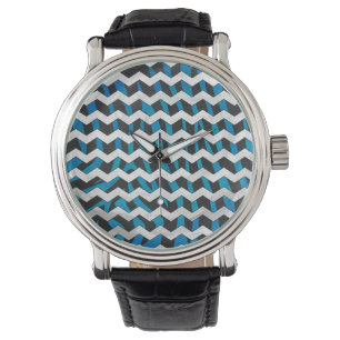 Reloj De Pulsera Zebra Chevron Negro y Azul