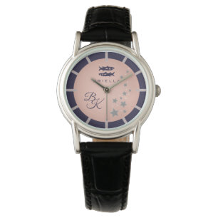Reloj De Pulsera Zodiac Pisces Elegant Rosé Azul oscuro Monogramado