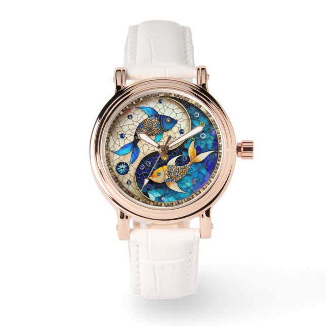 Reloj De Pulsera Zodiac - Pisces Fish Yin y Yang (Anverso)