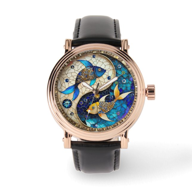 Reloj De Pulsera Zodiac - Pisces Fish Yin y Yang (Anverso)
