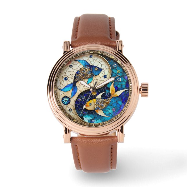 Reloj De Pulsera Zodiac - Pisces Fish Yin y Yang (Anverso)