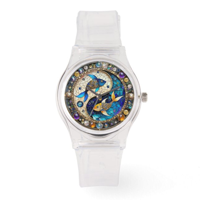 Reloj De Pulsera Zodiac - Pisces Fish Yin y Yang (Anverso)