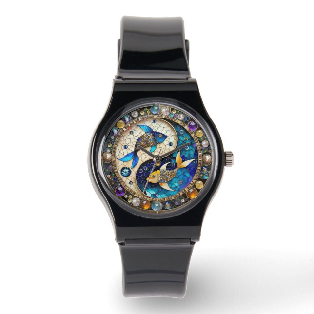 Reloj De Pulsera Zodiac - Pisces Fish Yin y Yang (Anverso)