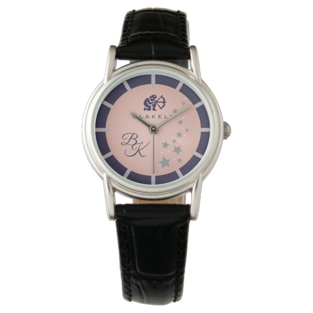 Reloj De Pulsera Zodiac Sagittarius Elegant Rosé Monograma azul osc (Anverso)