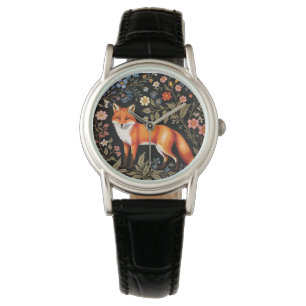 Reloj De Pulsera Zorro elegante floral colorido negro