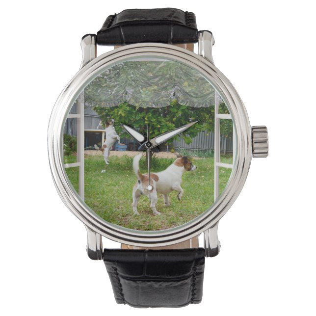 Reloj De Pulsera Zorro Terriers Explorando El Jardín, (Anverso)