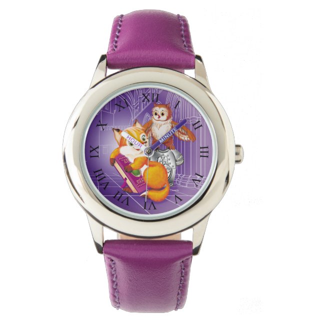 Reloj De Pulsera zorro y búho violet (Anverso)