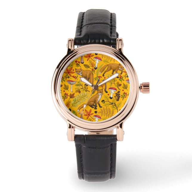 Reloj De Pulsera zorros otoñales sobre el naranja (Anverso)
