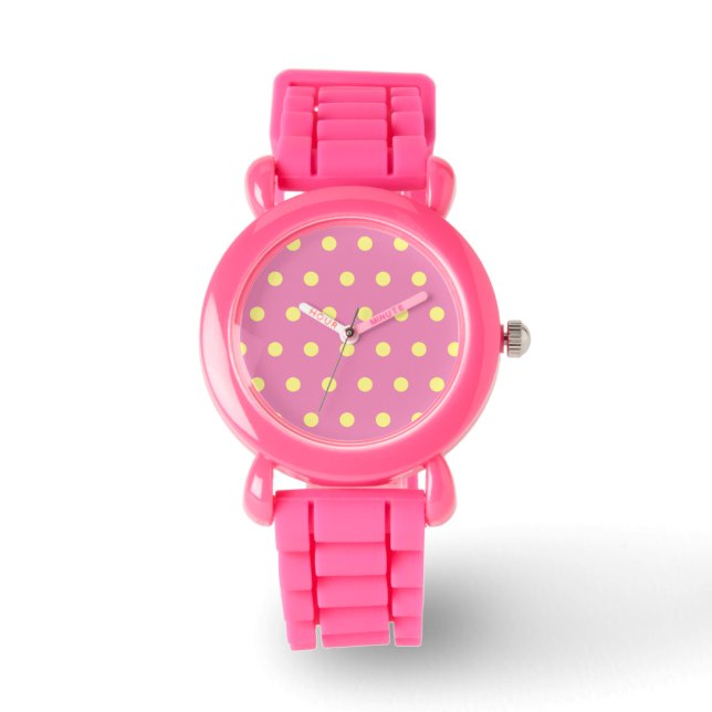 Reloj de puntos de polka (amarillo rosa y suave) (Anverso)