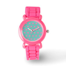 Reloj de puntos de polka (Aqua & Pink)