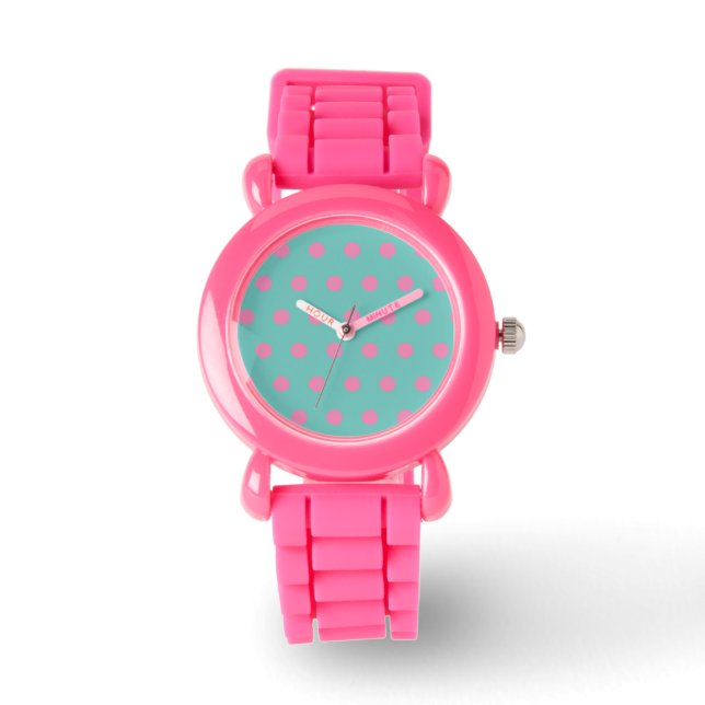 Reloj de puntos de polka (Aqua & Pink) (Anverso)