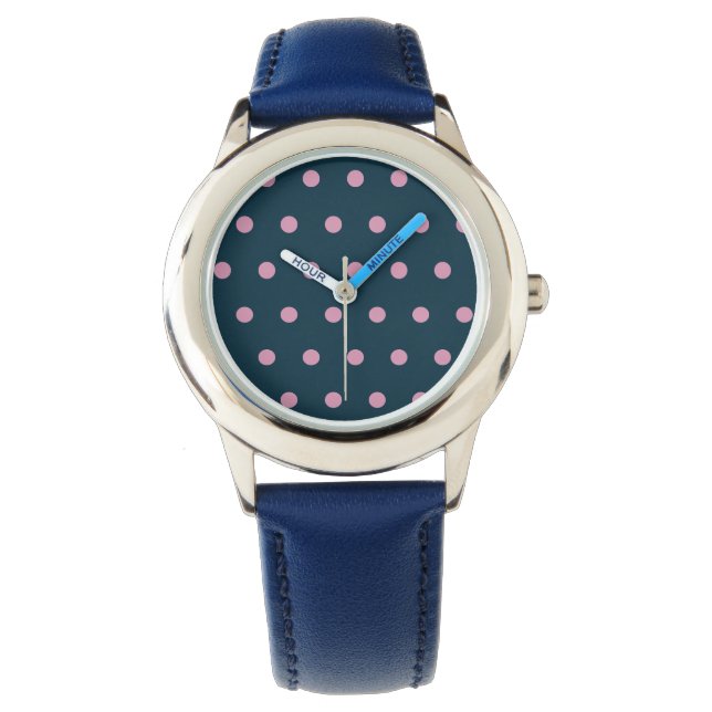 Reloj de puntos de polka (azul y rosa suave de med (Anverso)