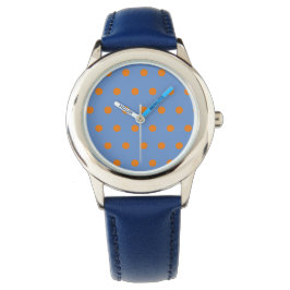 Reloj de puntos de Polka (Denim Blue & Naranja)
