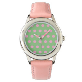 Reloj de puntos de polka (verde sabio y rosa paste