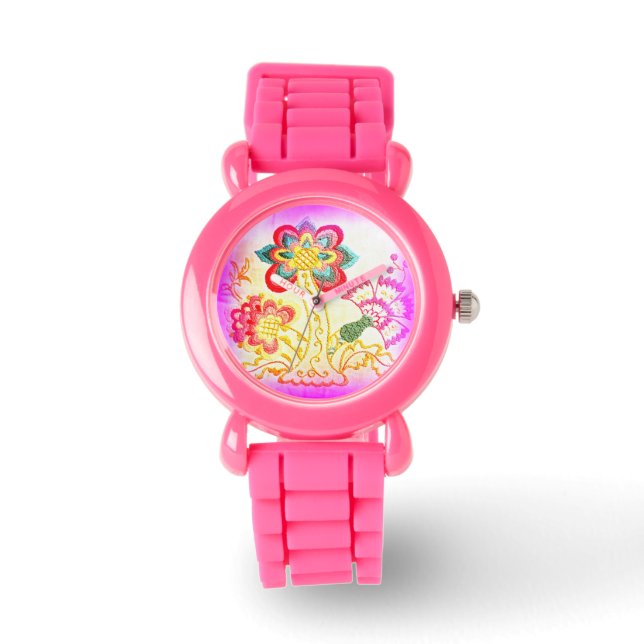 reloj de purpurina rosa de palmera al estilo hippi (Anverso)
