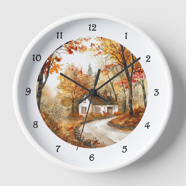 Reloj de redondeo de algodón de otoño de acuarela (Anverso)
