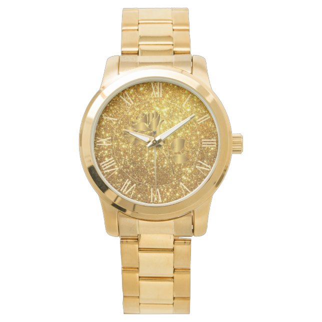 Reloj de Regalo Floral Purpurina Gold de lujo (Anverso)