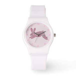Reloj de rosas rosadas de conejo conejo conejo