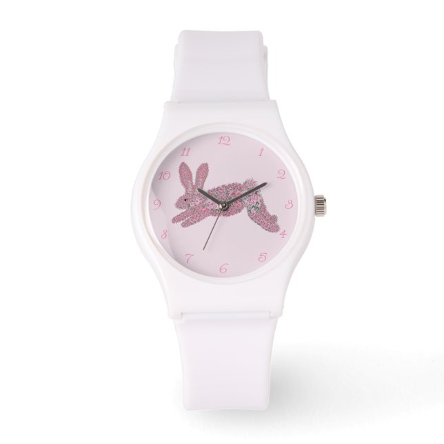 Reloj de rosas rosadas de conejo conejo conejo (Anverso)
