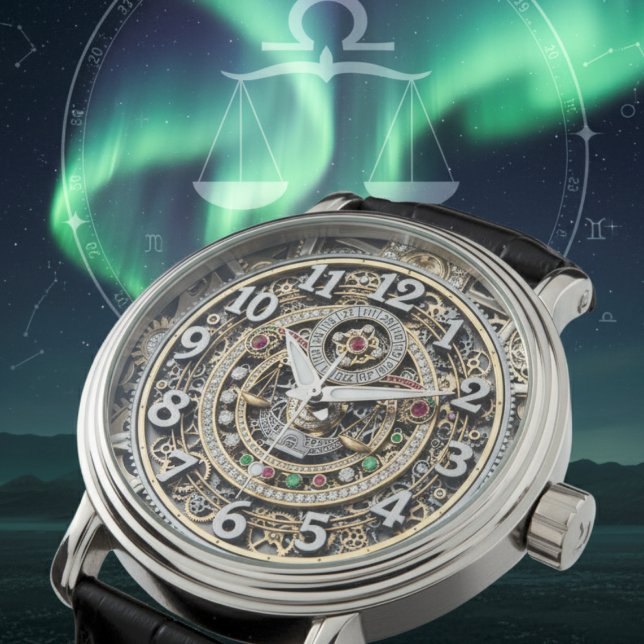 Reloj de signos Libra zodiac, Steampunk, gemas, co (Libra Watch / Astrology / Mechanical)