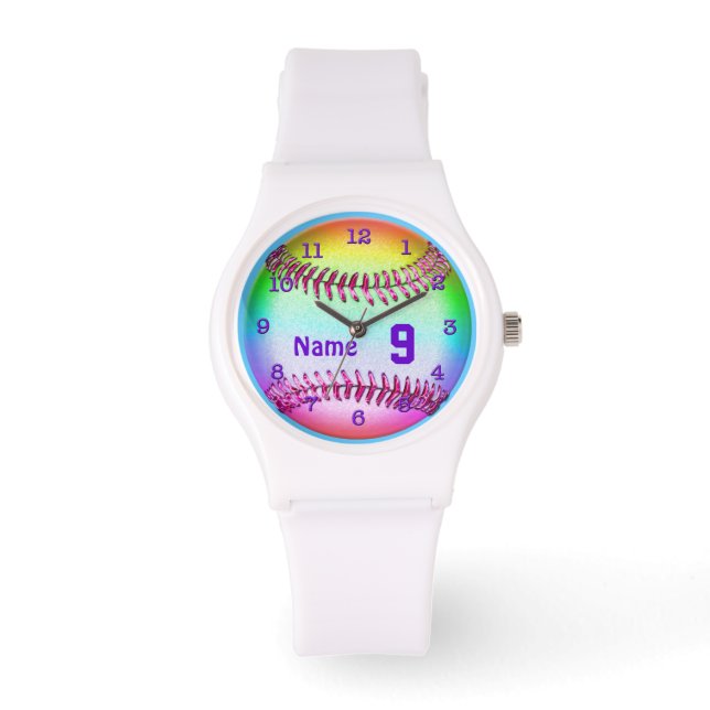 Reloj de softball con tu NÚMERO y NOMBRE de JERSEY (Anverso)