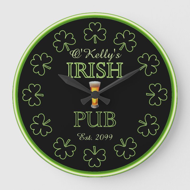 Reloj de taberna del pub bar Shamrock irlandés (Anverso)