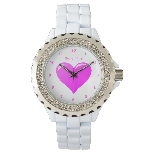 Reloj de texto de nombre personalizado con corazón (Anverso)