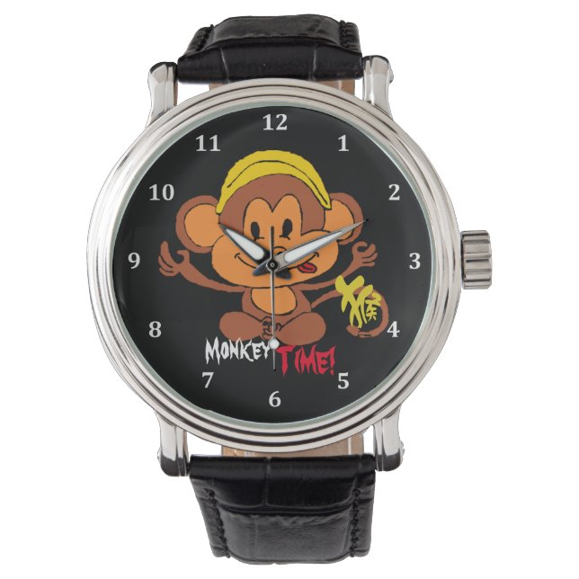 Reloj de tiempo de monos con carácter chino (Anverso)