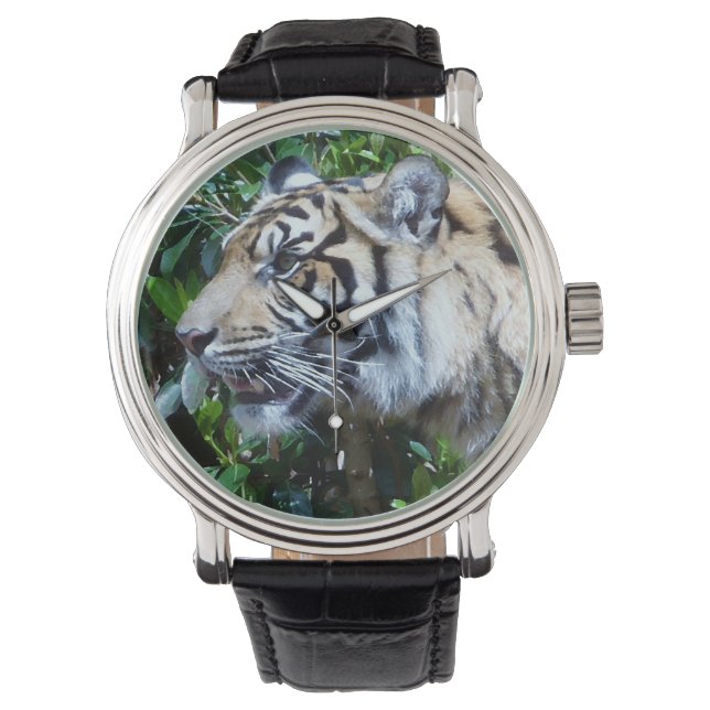 Reloj de tigre de cuero para hombres (Anverso)
