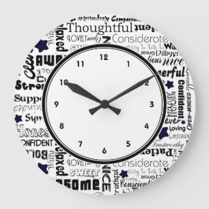 Reloj de tipografía de palabras positivas en blanc