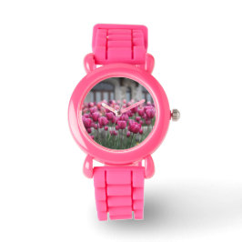 Reloj de tulipanes rosados