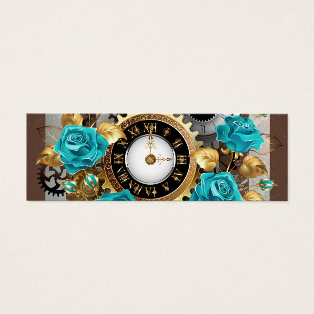 Reloj de vapor y Rosas turquesa a rayas (Frente)
