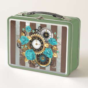 Reloj de vapor y Rosas turquesa a rayas