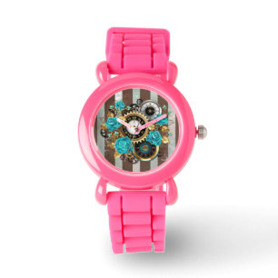 Reloj de vapor y Rosas turquesa a rayas
